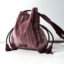 FOSSIL Rayna Dusty Pink Crossbody Shoulder Bucket Bag Crushed Velvet Drawstring