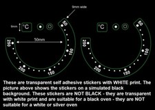 Oven Temperature Stove Stickers Decals wrap Around Numbers 50-250 WHITE PRINT
