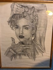 Original pencil Art portrait picture Blonde Madonna 80's icon Singer  Actress