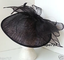BLACK BOW SINAMAY FEATHER HAT FASCINATOR WEDDING ASCOT RACE HEN PARTY LADIES DAY