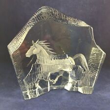 Mid Century Swedish Strombergshyttan Glass Crystal Horse Relief Ornament