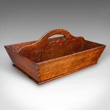 Antique Ladies Country Kitchen Work Box, English, Oak, Garden Trug, Victorian