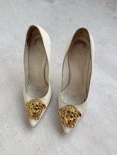Versace Medusa Pumps White Leather Gold Medusa Head Heels