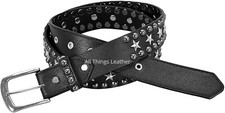 Black Star Studded Leather Belt Punk Rock Fashion Genuine Cow Leather 630 Belt