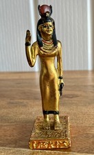 Vintage Gold Tone Metal Egyptian Egypt Hathor Goddess Deity Figure 4”