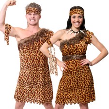 CAVEMAN & CAVEWOMAN COSTUME COUPLES PREHISTORIC FANCY DRESS OUTFIT CAVEGIRL