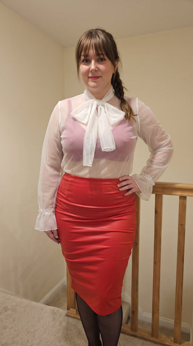 Sheer white pussybow - white, neck