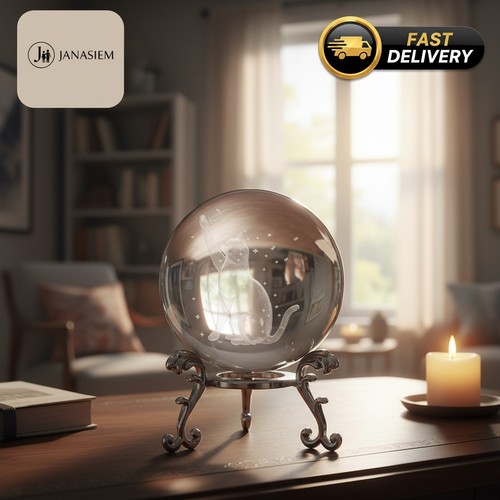 Cat crystal ball figurine - 3d,