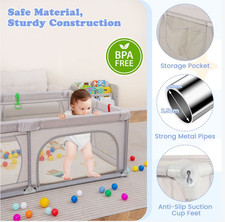 Baby Playpen 206 x 147cm Extra Large Baby Playard w/Mesh Walls-Grey