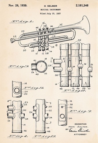 Selmer 1939 trumpet drawing - 1939,