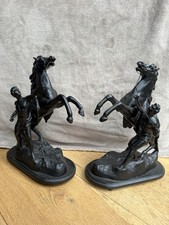 Pair Of Spelter Metal Marly Horses 11 1/2” Tall