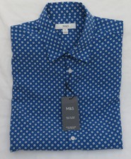 MENS MARKS AND SPENCER BLUE MIX PATTERNED SOFT TOUCH SHORT SLEEVE SHIRT SIZE M