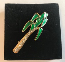 Leek Brooch. Brightly Coloured Brooch with a 14 Diamante Design