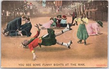Artistic Vintage Postcard Humor Roller Skating Bamforth & Co. England