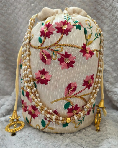 Cream ivory floral potli - potli, bag