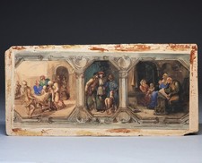 18-19thC. Italian Old Master Triptych Genre Scenes Watercolor Painting