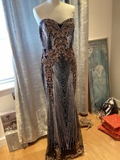 Evening Dress 12 black gold silver sequin Quiz Ballgown Prom Gatsby Deco Cruise