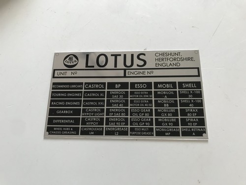 Lotus cars chassis plate - chassis, for