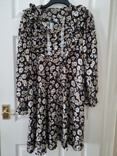 Mantaray Tunic Dress Size 14 Black Floral Twill Knee Length  New With tags 