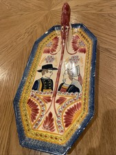 Henriot Quimper France Faience Shrimp Handle Tray Breton Couple Design 481 – 36x