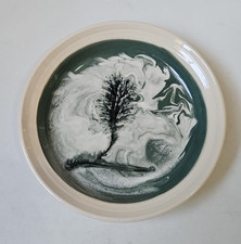 Boscastle Pottery - Rodger Irving green & cream "Tree" pottery trinket dish
