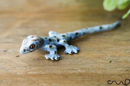 Blue ceramic lizard animal - blue,