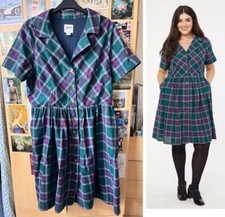 Joanie Clothing Pepita Check Shirt Dress Green Navy Red Tartan Vintage 1950s