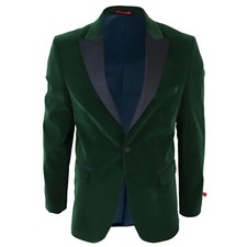 Mens Green Velvet Tuxedo Suit Jacket Tailored Dinner Blazer Shawl Lapel Smart
