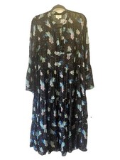 Primrose Park Ossie Clark Style Floral Print Tiered Chiffon Midi Dress Size S