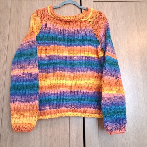 Hand knitted rainbow stripe - hand,