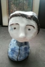 British Unusual Ceramic / Pottery Art Women Bust  mark K Unique Hand Made Paint