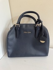 Maria Carla Navy Blue leather Handbag With Shoulder Strap Gold Details