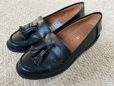 Brand New Black Tassel Flat Loafers Like Office Dune M&S Faux Leather - Size 6