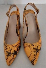  Faith Snake Print  Patent Slingback Shoes Size UK 4 Yellow Ochre Block Heel 