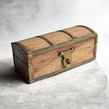 Vintage Small Old Wooden Brass