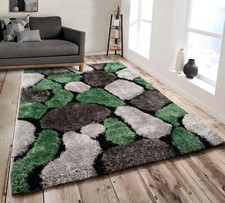 Luxury Pebbles Green 3D Carved Shaggy Fluffy Non-Slip Floor Rug
