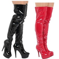 Women Over The Knee Wide Leg Stretch Stiletto Heel Fetish Platform Boots