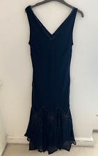 David Emanuel  Maxi Dress Size 12 Navy Blue, flare sequins hem
