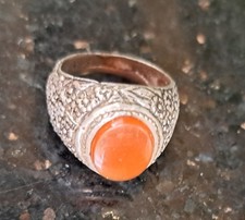 Vintage Silver Ring Carnelian Stone Hallmarked 800 Repousse Detail