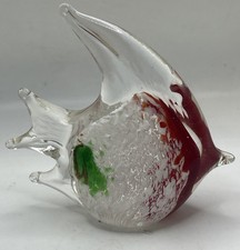 Vintage Art Glass Red Green White Italian Flag Angel Tropical Fish Paperweight