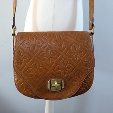 BUTTERFLY Tan Leather Embossed Saddle Bag Crossbody Shoulder Moroccan Two Tone