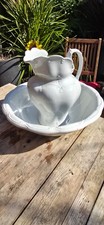 Large Victorian Antique Wash Jug and Bowl Set White by J&G MEAKIN, HANLEY ENG