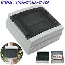 Consumer Unit 6 Way with RCD 63A 30mA and 2 Each MCBs 16A 32A IP65 Plastic 6A