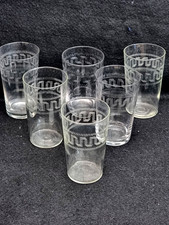 Greek Key Etched Tumblers  x 6 Hand Blown Edwardian  Vintage All VGC