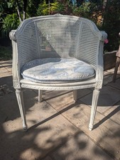 Antique Vintage French cane Barrel Tub Chair Shabby Chic Painted Great Condition