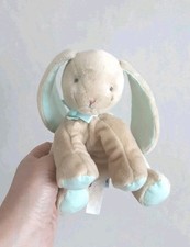 Bunnies By The Bay Soft Plush Hug Toy Sitting Beige Rabbit Blue Ears Paws Bow 