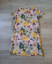 TU Natural Beige Floral Linen Mix Tunic Dress Pockets Holiday Casual Boho UK10