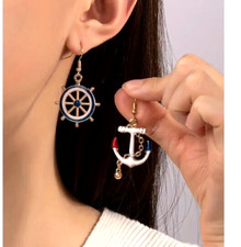 ANCHOR & HELM SHIPS WHEEL DANGLE EARRINGS