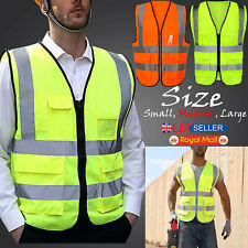 HI VIS VIZ VEST HIGH VISIBILITY WORK WAISTCOAT WITH PHONE & ID POCKETS YELLOW