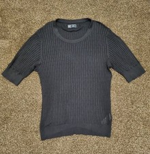 GAP Black Ribbed Short Sleeve Knit Top Jumper Size L, Excellent Condition